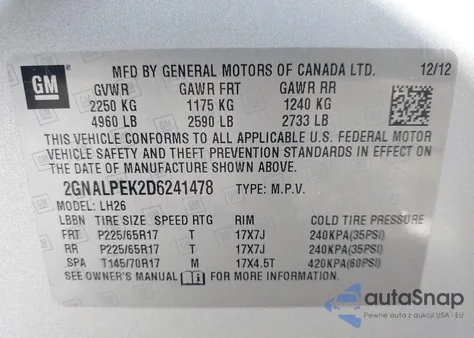 2013 Chevrolet Equinox Lt from USA, damaged, VIN 2GNALPEK2D6241478